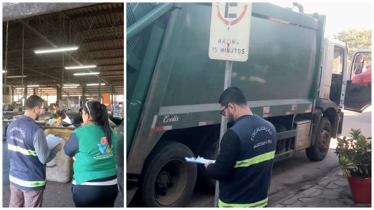 Foram verificadas estruturas do sistema de manejo de resíduos sólidos urbanos como transporte e triagem